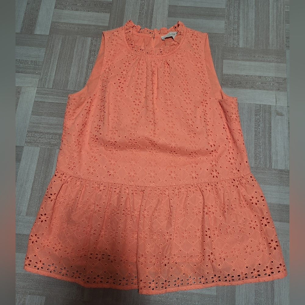 LOFT Coral Eyelet Top